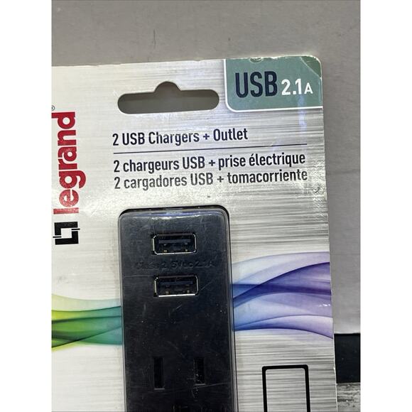 LeGrand 2 USB 2.1A Chargers + 1 Outlet, Black, 125V. {106}. - Picture 4 of 9